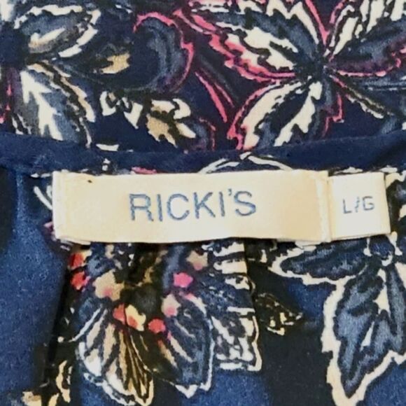 Ricki's Navy Blue Floral Split Neck Elastic Waist Sleeveless Dress Size L - Picture 5 of 7